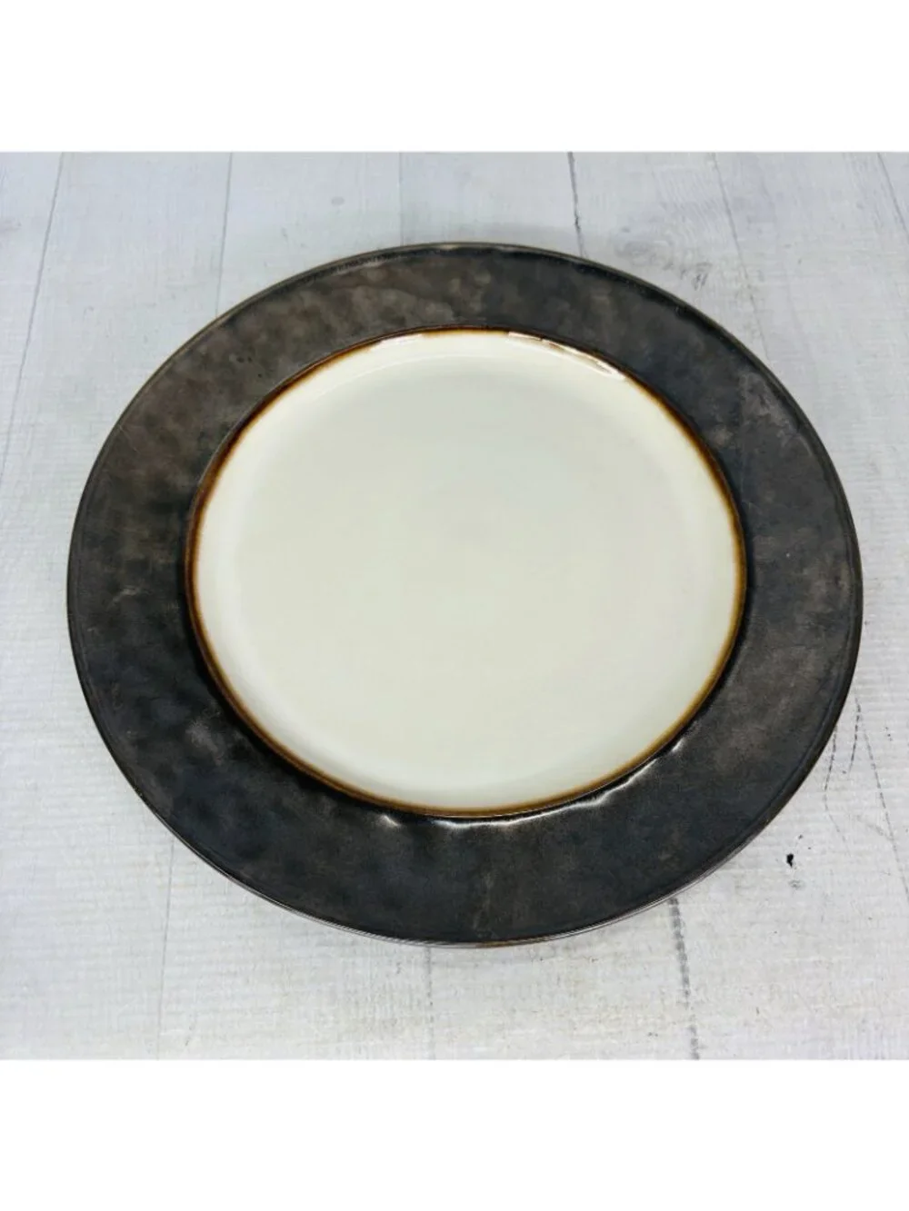 Cindy Crawford Metallic Bronze Hammer Rim Cream Ceramic Dinner Plates Set of 4